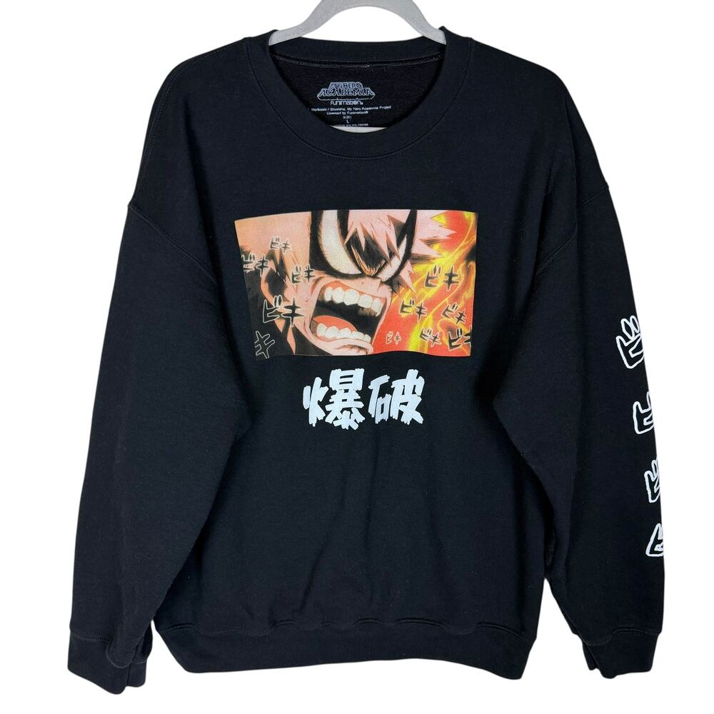 Funimation Sweatshirt Men L Black My Hero Academia‎ Fleece Lined Long Sleeve